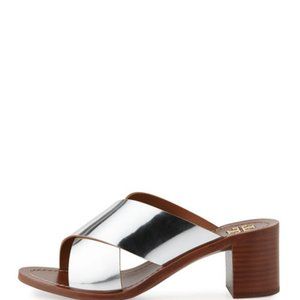 Tori Burch Montrose Mirrored Crisscross Slide Sandal, Silver 6.5